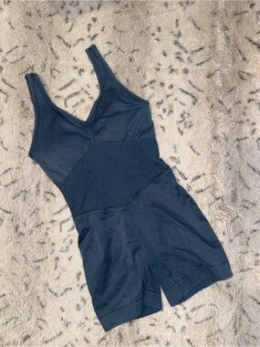 Blue ribbed athletic bodysuit/ Romper
